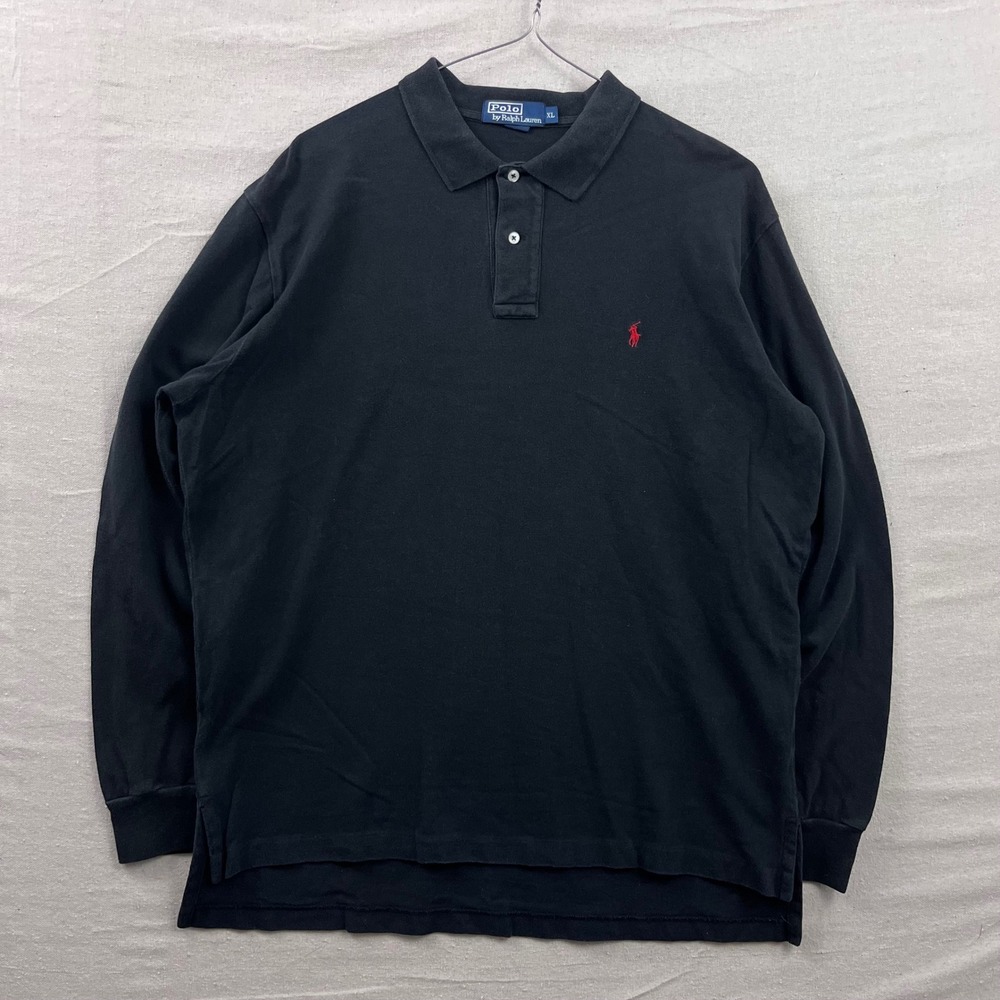 Polo Ralph Lauren Long Sleeve Polo Mens XL Black Red Pony Pique Cotton